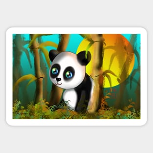 Adorably cute cartoon panda in a bamboo forest Sticker